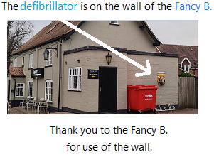 Defibrilator back on pub wall.
