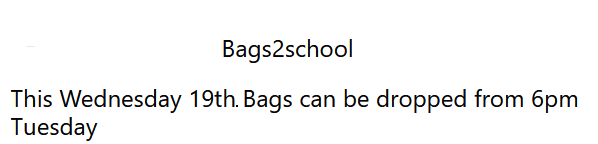 Bags 2 School 19th Jan